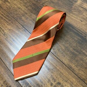 STEVE HARVEY COLLECTION All Silk Tie Men’s Orange Brown Striped Necktie